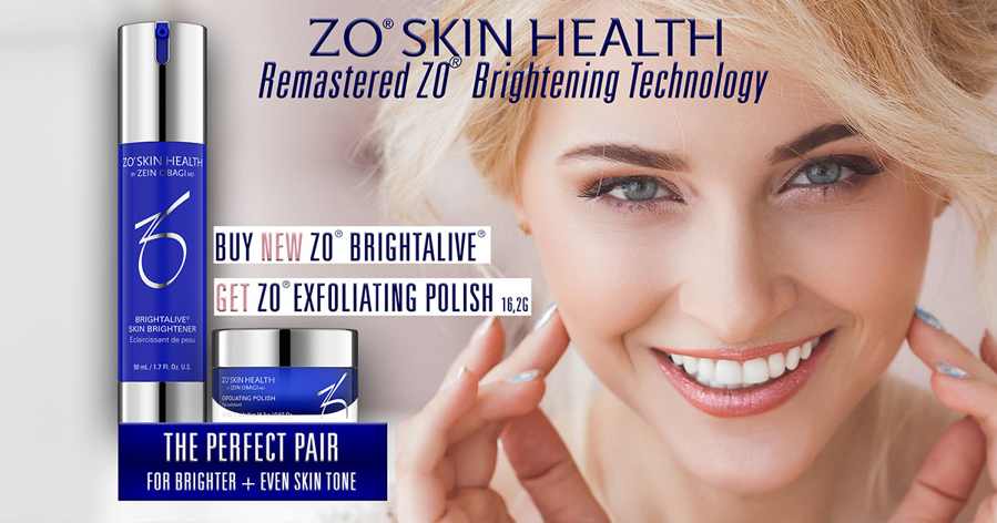 Kjøp den nye ZO Brightalive og du får med Exfoliating Polish travel size!