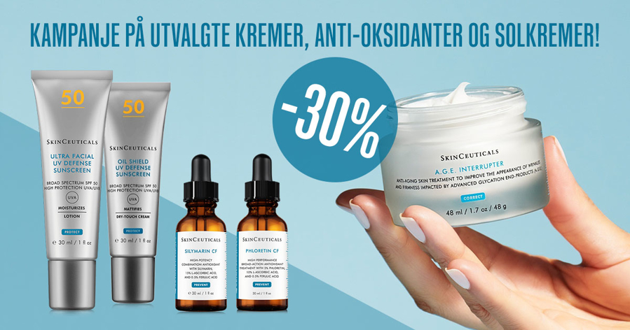 Kampanje på utvalgte kremer, anti-oksidanter og solkremer: -30%